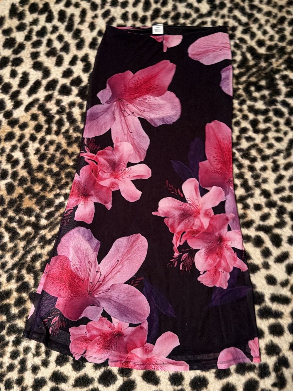 No Boundaries Black Maxi Skirt with Pink Floral Print